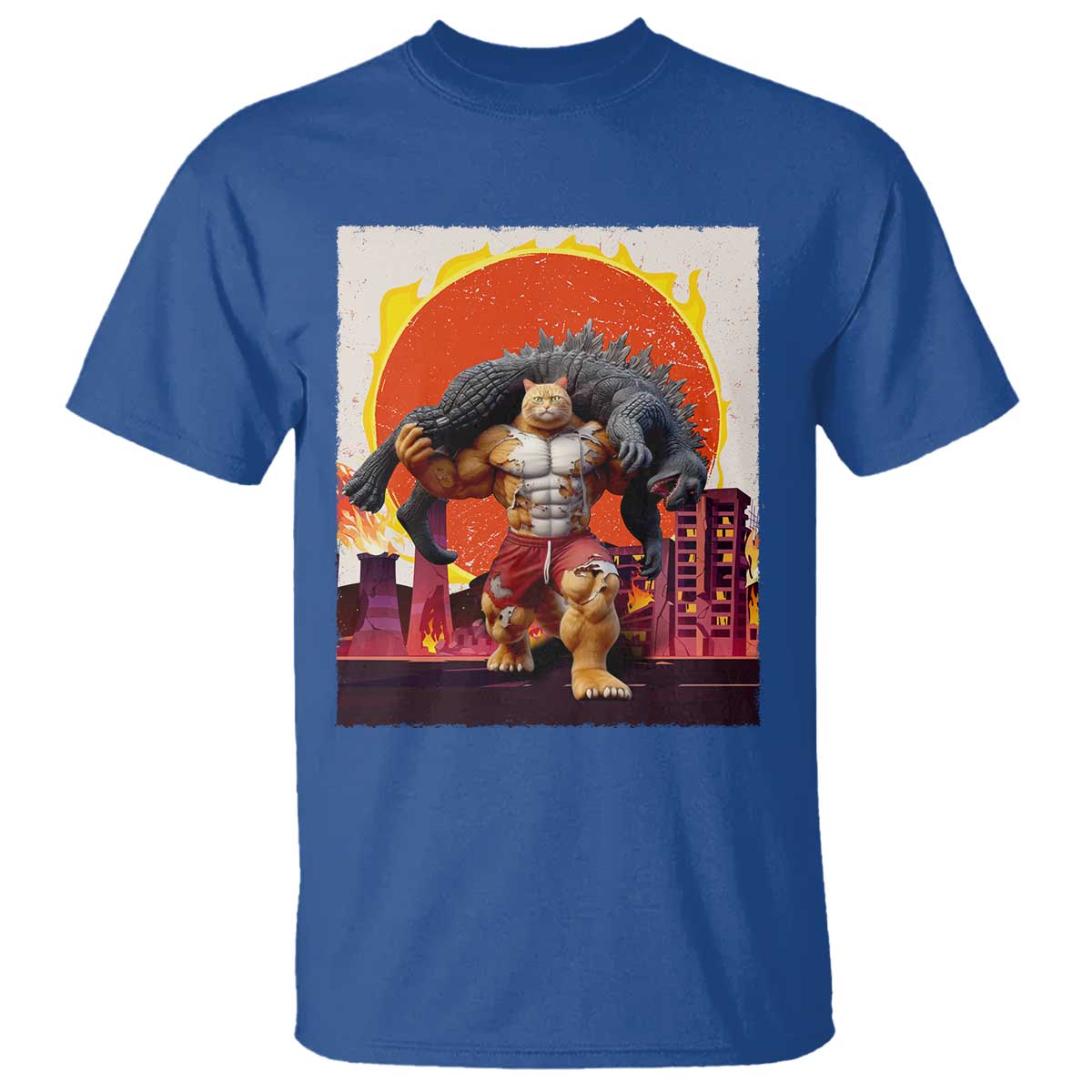 Japanese Kaiju Cat Cityscape Meme T Shirt TS14 Royal Blue Print Your Wear
