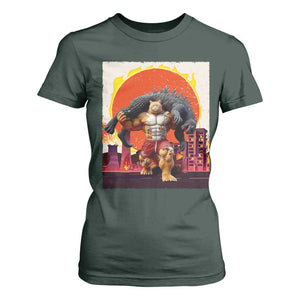 Japanese Kaiju Cat Cityscape Meme T Shirt For Women TS14 Dark Forest Green Print Your Wear