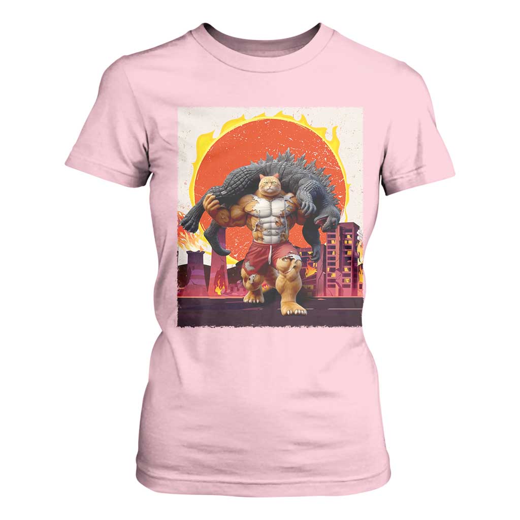 Japanese Kaiju Cat Cityscape Meme T Shirt For Women TS14 Light Pink Print Your Wear
