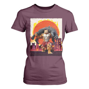 Japanese Kaiju Cat Cityscape Meme T Shirt For Women TS14 Maroon Print Your Wear
