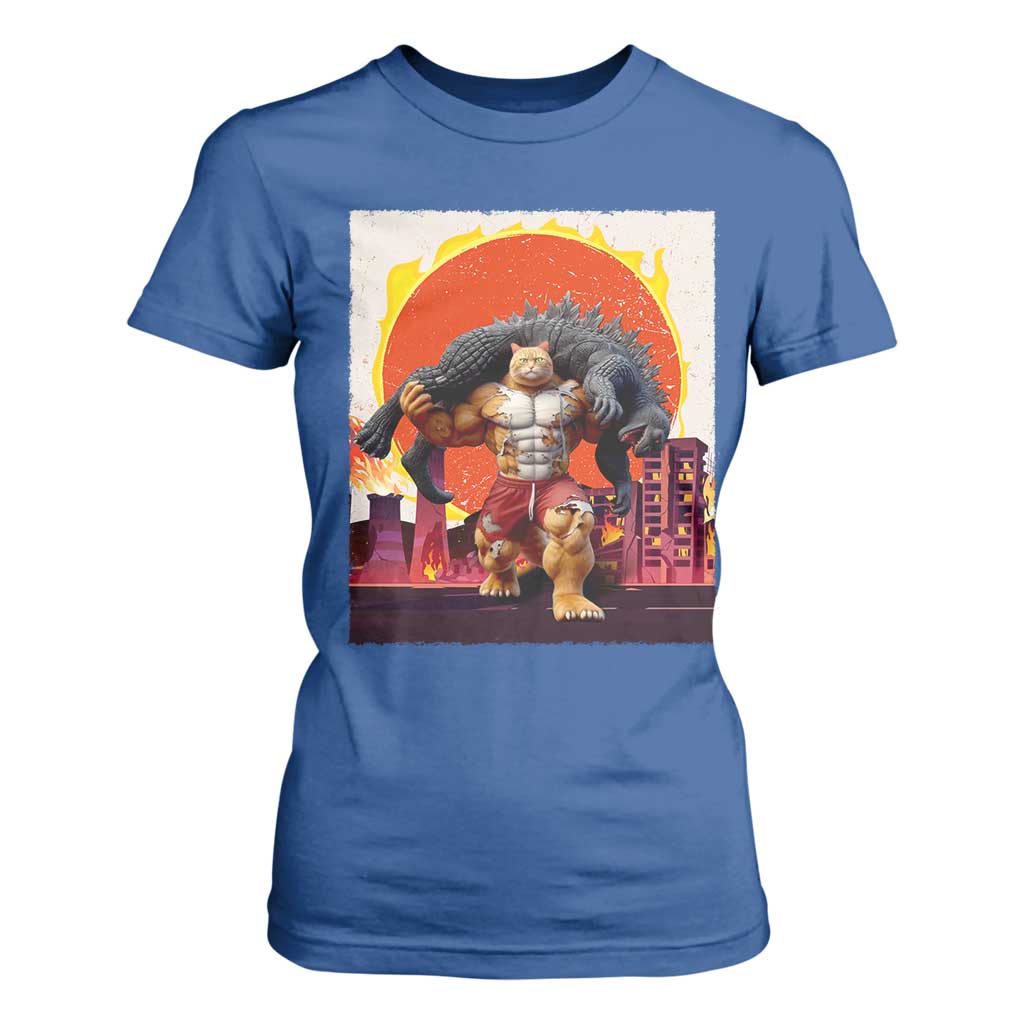 Japanese Kaiju Cat Cityscape Meme T Shirt For Women TS14 Royal Blue Print Your Wear