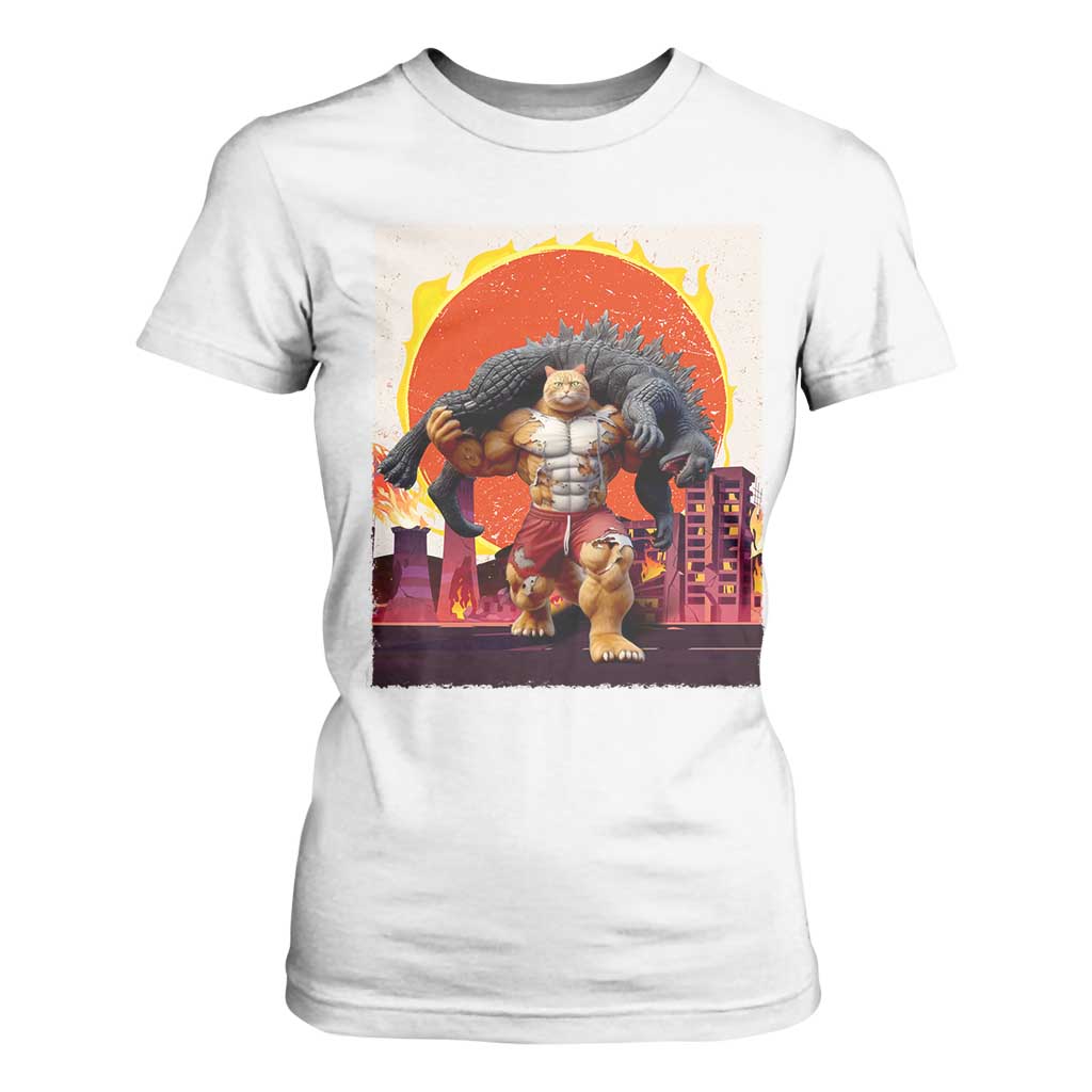 Japanese Kaiju Cat Cityscape Meme T Shirt For Women TS14 White Print Your Wear