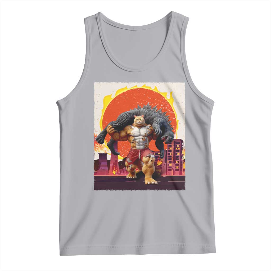 Japanese Kaiju Cat Cityscape Meme Tank Top TS14 Athletic Heather Print Your Wear