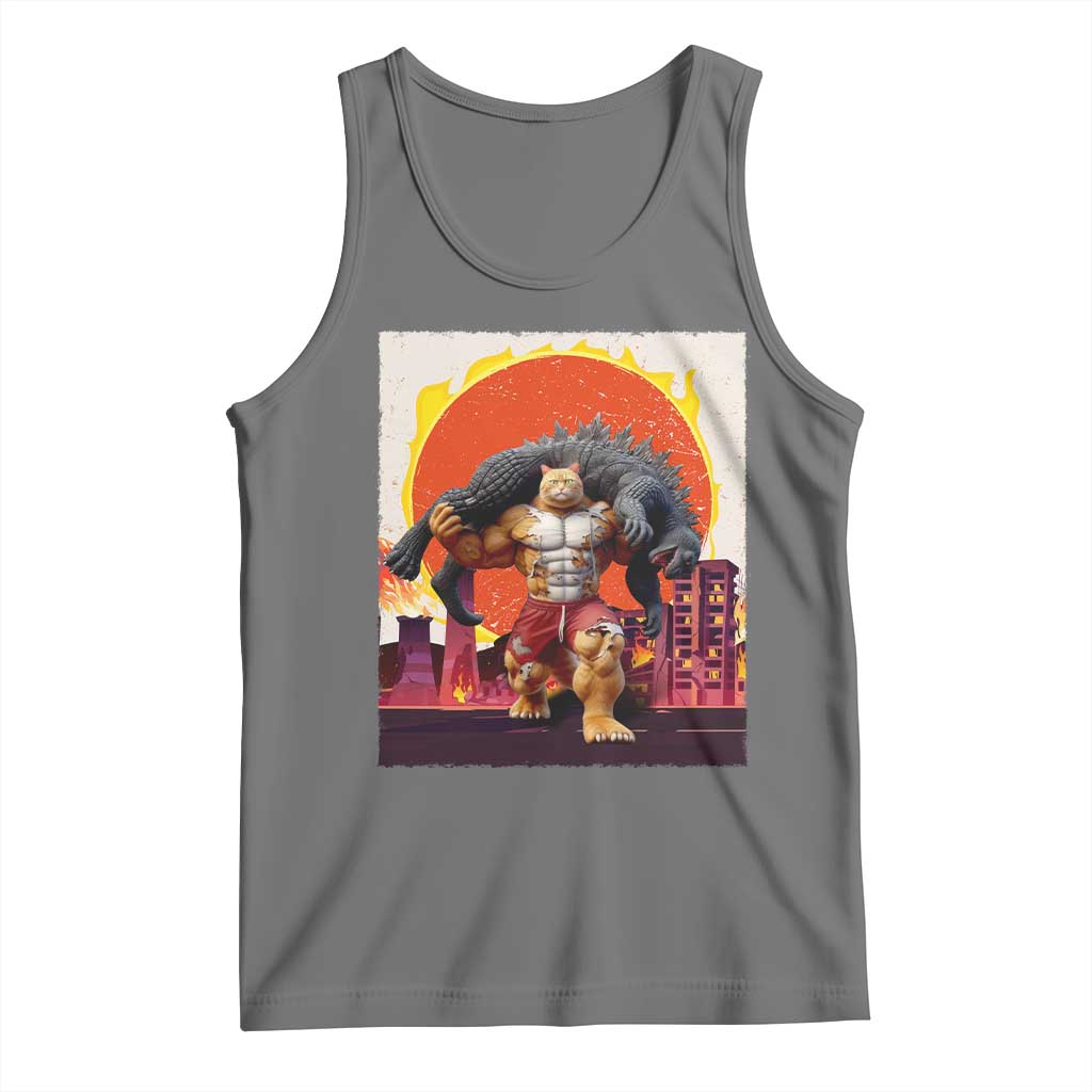 Japanese Kaiju Cat Cityscape Meme Tank Top TS14 Black Heather Print Your Wear