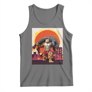 Japanese Kaiju Cat Cityscape Meme Tank Top TS14 Black Heather Print Your Wear