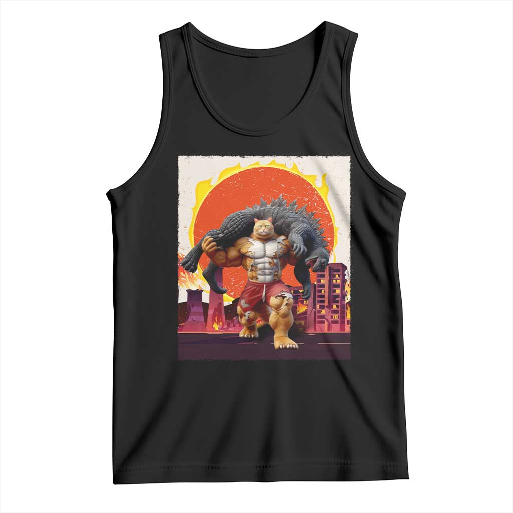 Japanese Kaiju Cat Cityscape Meme Tank Top TS14 Black Print Your Wear