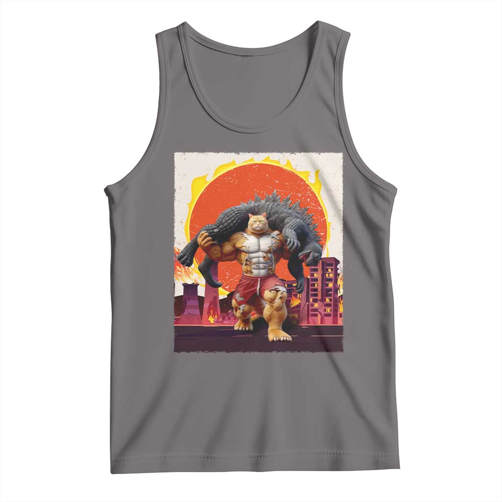 Japanese Kaiju Cat Cityscape Meme Tank Top TS14 Deep Heather Print Your Wear