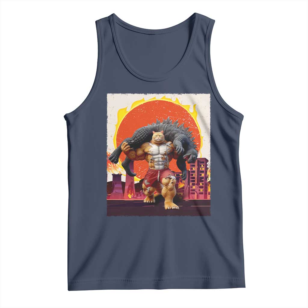 Japanese Kaiju Cat Cityscape Meme Tank Top TS14 Navy Print Your Wear