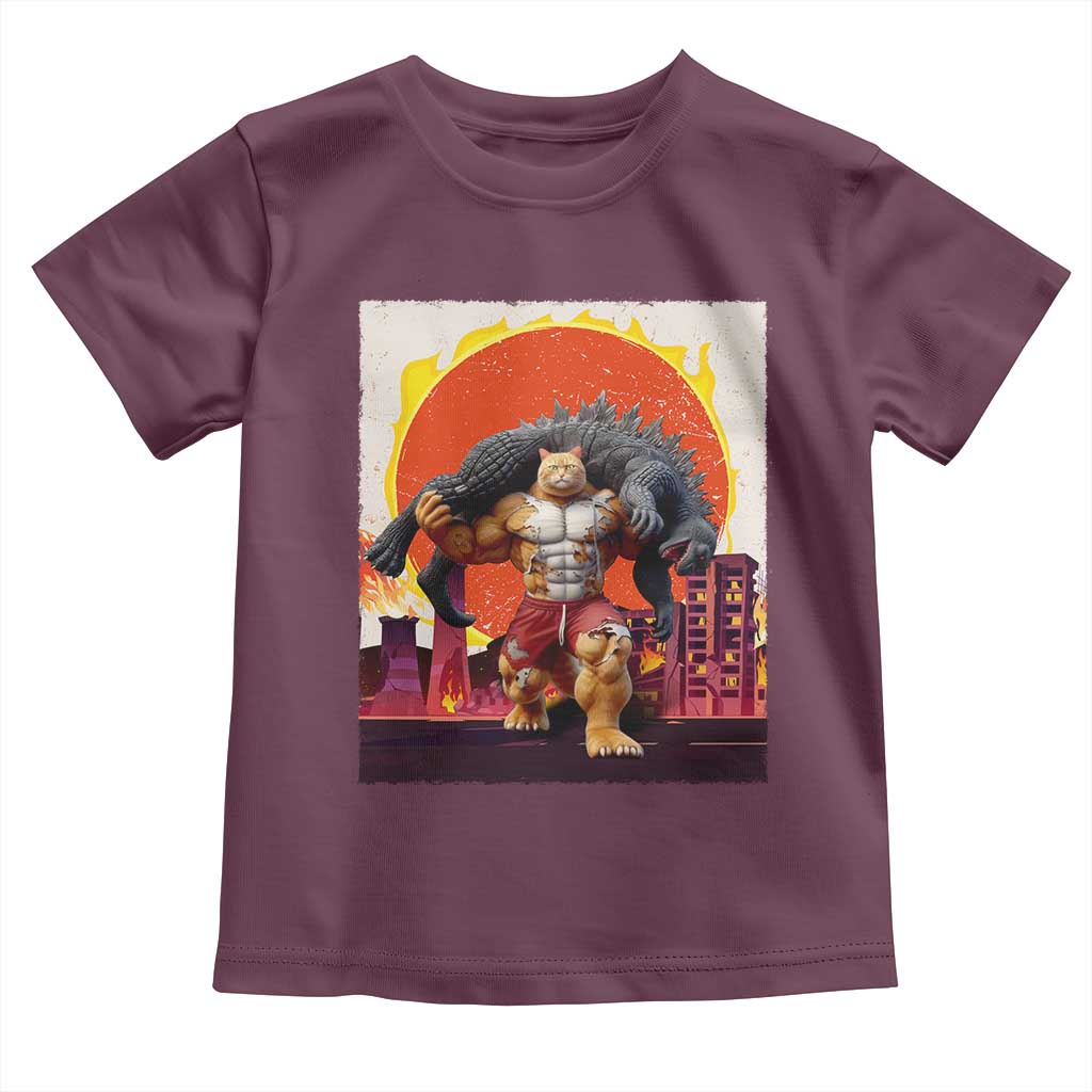 Japanese Kaiju Cat Cityscape Meme Toddler T Shirt TS14 Maroon Print Your Wear