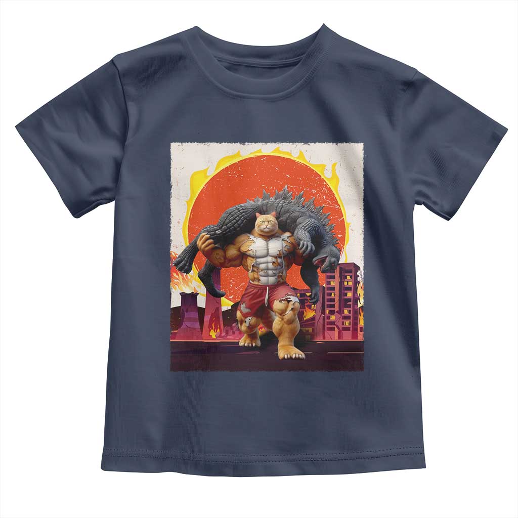 Japanese Kaiju Cat Cityscape Meme Toddler T Shirt TS14 Navy Print Your Wear