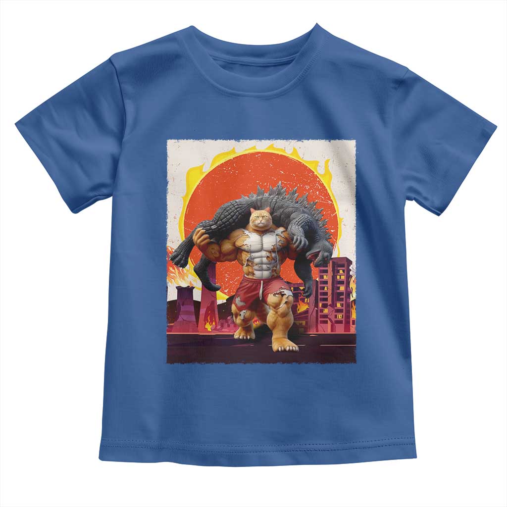 Japanese Kaiju Cat Cityscape Meme Toddler T Shirt TS14 Royal Blue Print Your Wear
