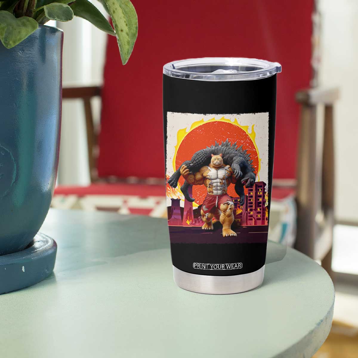 Japanese Kaiju Cat Cityscape Meme Tumbler Cup TS14 Print Your Wear