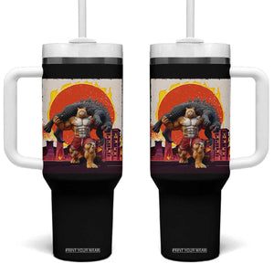 Japanese Kaiju Cat Cityscape Meme Tumbler With Handle TS14 One Size: 40 oz Black Print Your Wear