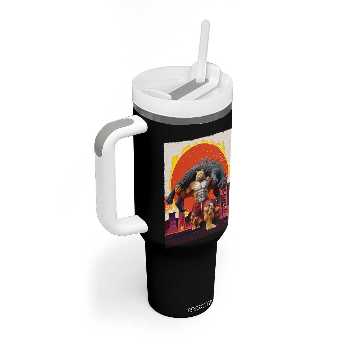 Japanese Kaiju Cat Cityscape Meme Tumbler With Handle TS14 Print Your Wear