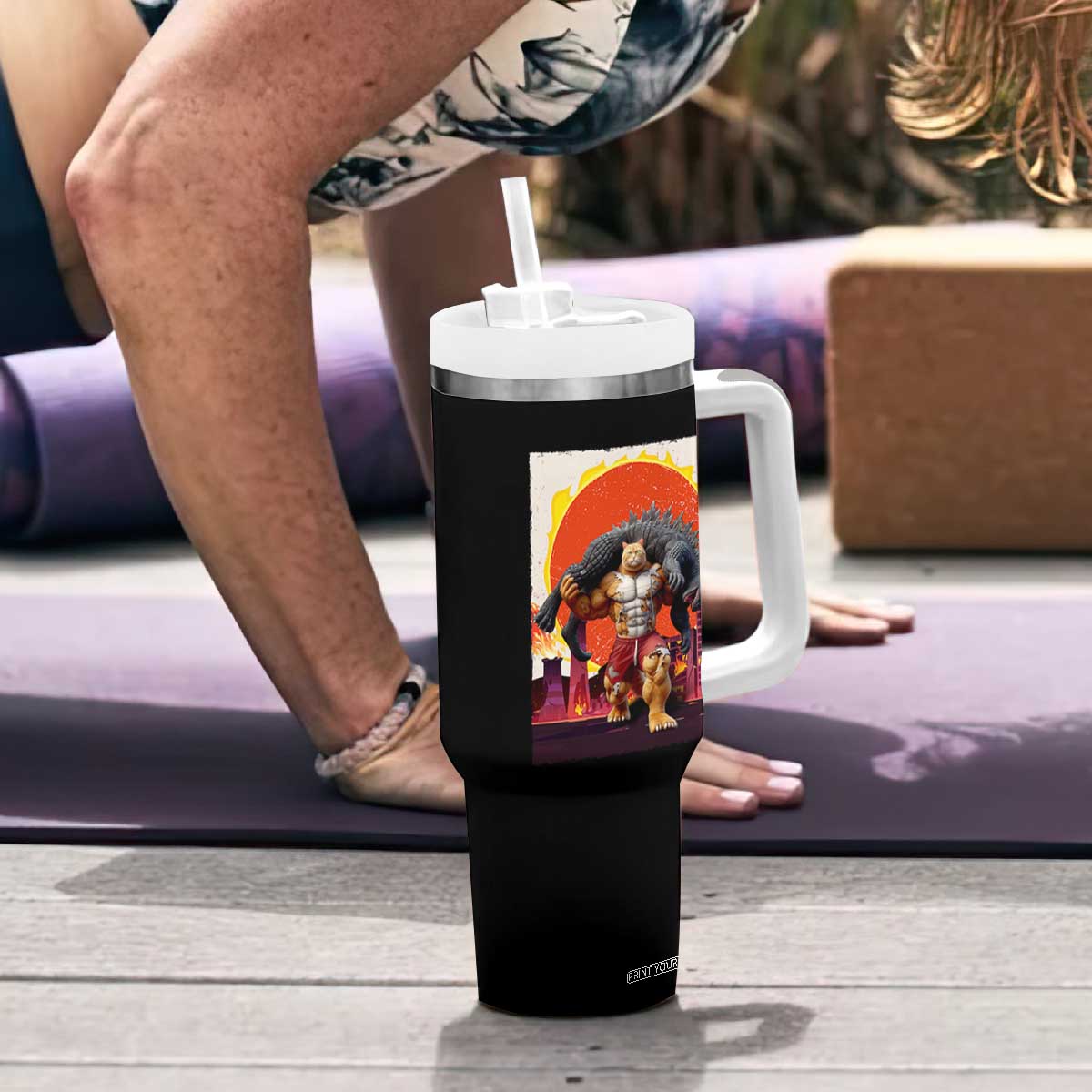 Japanese Kaiju Cat Cityscape Meme Tumbler With Handle TS14 Print Your Wear