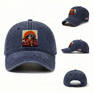 Japanese Kaiju Cat Cityscape Meme Washed Cotton Baseball Cap TS14 Washed Cap Universal Fit Navy Print Your Wear