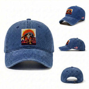 Japanese Kaiju Cat Cityscape Meme Washed Cotton Baseball Cap TS14 Washed Cap Universal Fit Royal Blue Print Your Wear