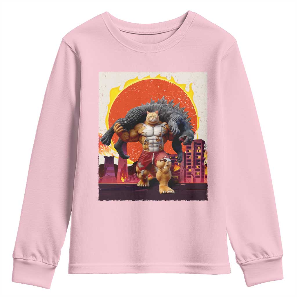 Japanese Kaiju Cat Cityscape Meme Youth Sweatshirt TS14 Light Pink Print Your Wear