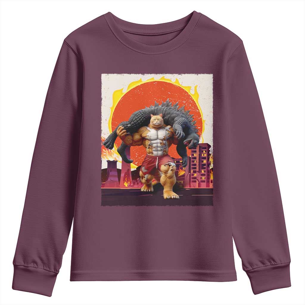 Japanese Kaiju Cat Cityscape Meme Youth Sweatshirt TS14 Maroon Print Your Wear