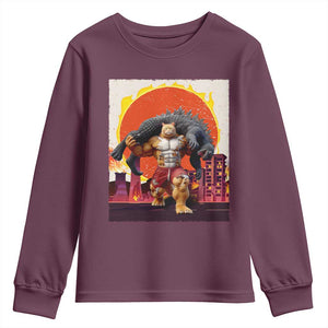 Japanese Kaiju Cat Cityscape Meme Youth Sweatshirt TS14 Maroon Print Your Wear