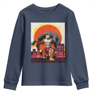 Japanese Kaiju Cat Cityscape Meme Youth Sweatshirt TS14 Navy Print Your Wear