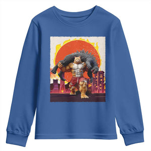 Japanese Kaiju Cat Cityscape Meme Youth Sweatshirt TS14 Royal Blue Print Your Wear