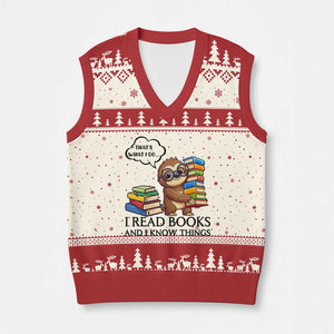 That Is What I Do I Read Books V-Neck Knit Sweater Vest Funny Sloth Book Lover TS14 Beige Red Print Your Wear