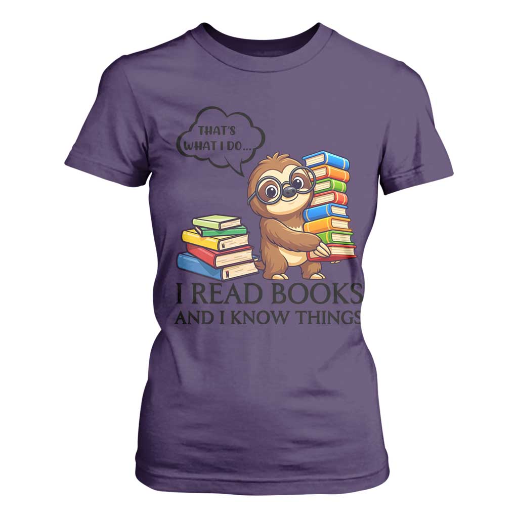 That Is What I Do I Read Books T Shirt For Women Funny Sloth Book Lover TS14 Purple Print Your Wear