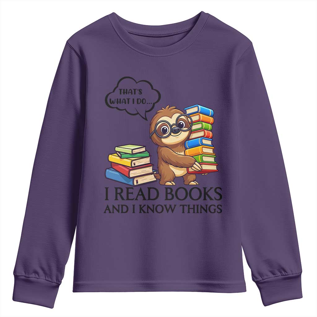 That Is What I Do I Read Books Youth Sweatshirt Funny Sloth Book Lover TS14 Purple Print Your Wear