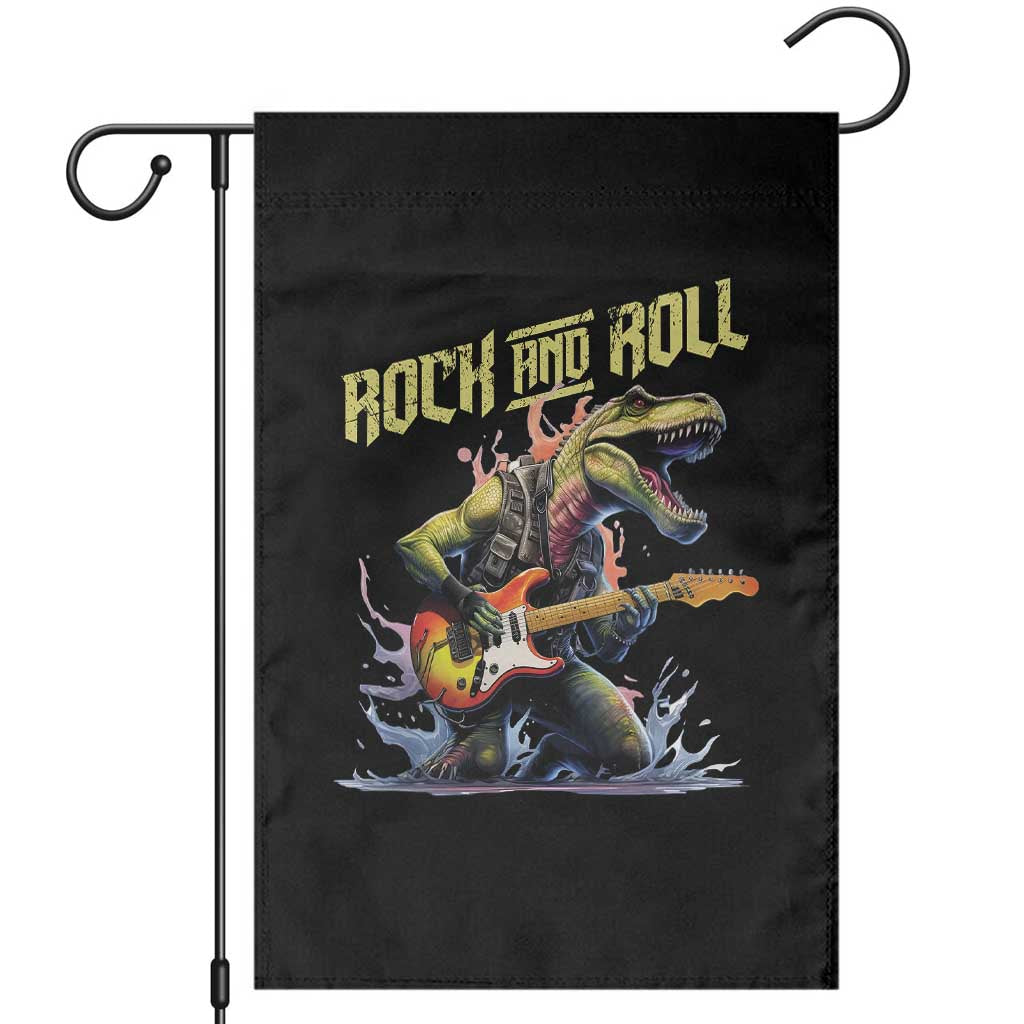 Rock And Roll Garden Flag Funny Dionasaur Playing Guitar TS14 Black Print Your Wear