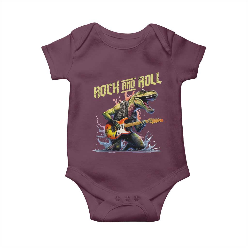 Rock And Roll Baby Onesie Funny Dionasaur Playing Guitar TS14 Maroon Print Your Wear