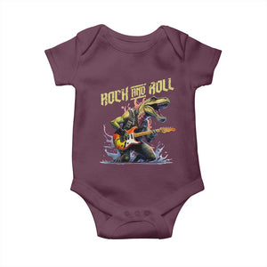Rock And Roll Baby Onesie Funny Dionasaur Playing Guitar TS14 Maroon Print Your Wear