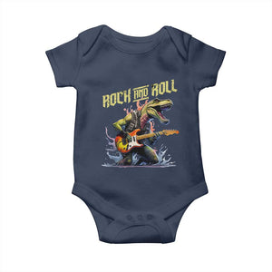 Rock And Roll Baby Onesie Funny Dionasaur Playing Guitar TS14 Navy Print Your Wear