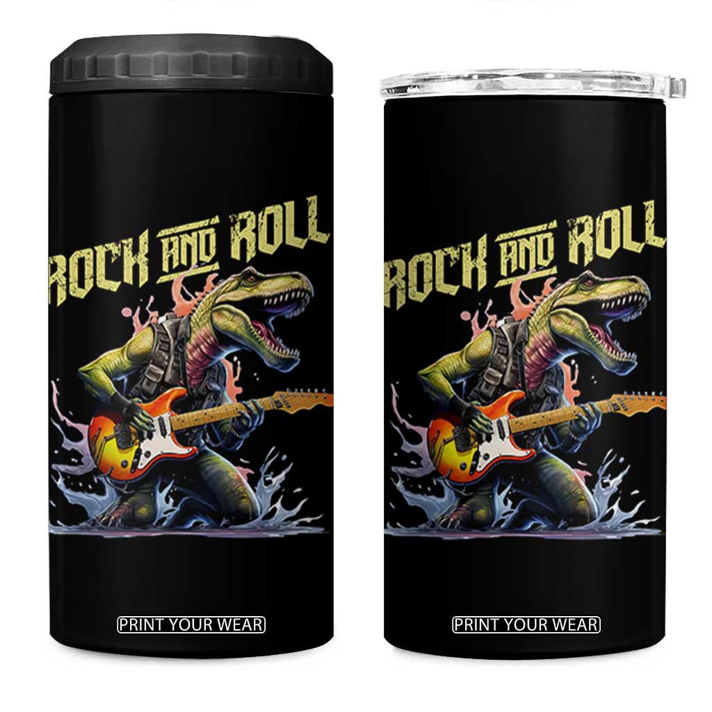 Rock And Roll 4 in 1 Can Cooler Tumbler Funny Dionasaur Playing Guitar TS14 One Size: 16 oz Black Print Your Wear