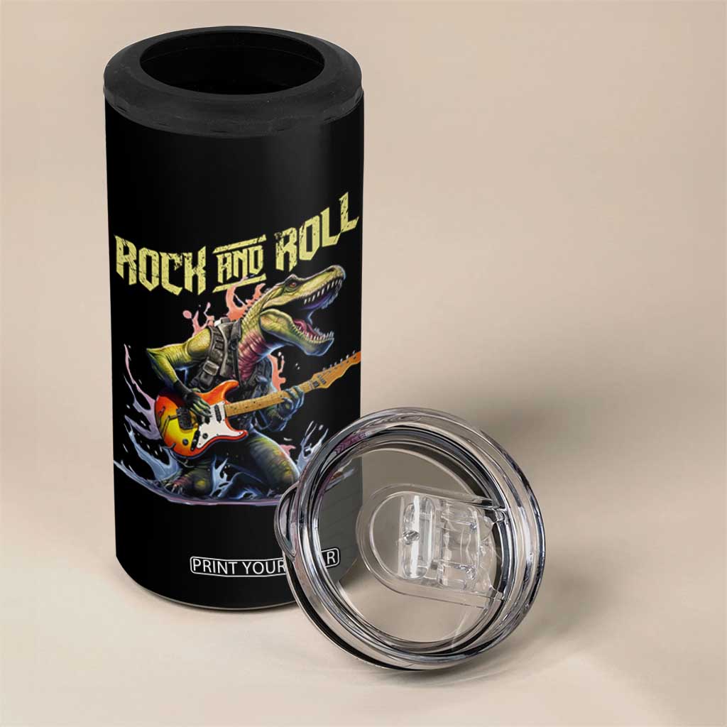 Rock And Roll 4 in 1 Can Cooler Tumbler Funny Dionasaur Playing Guitar TS14 Print Your Wear