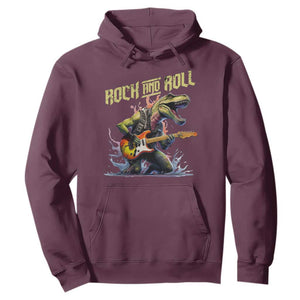 Rock And Roll Hoodie Funny Dionasaur Playing Guitar TS14 Maroon Print Your Wear