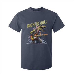 Rock And Roll T Shirt For Kid Funny Dionasaur Playing Guitar TS14 Navy Print Your Wear