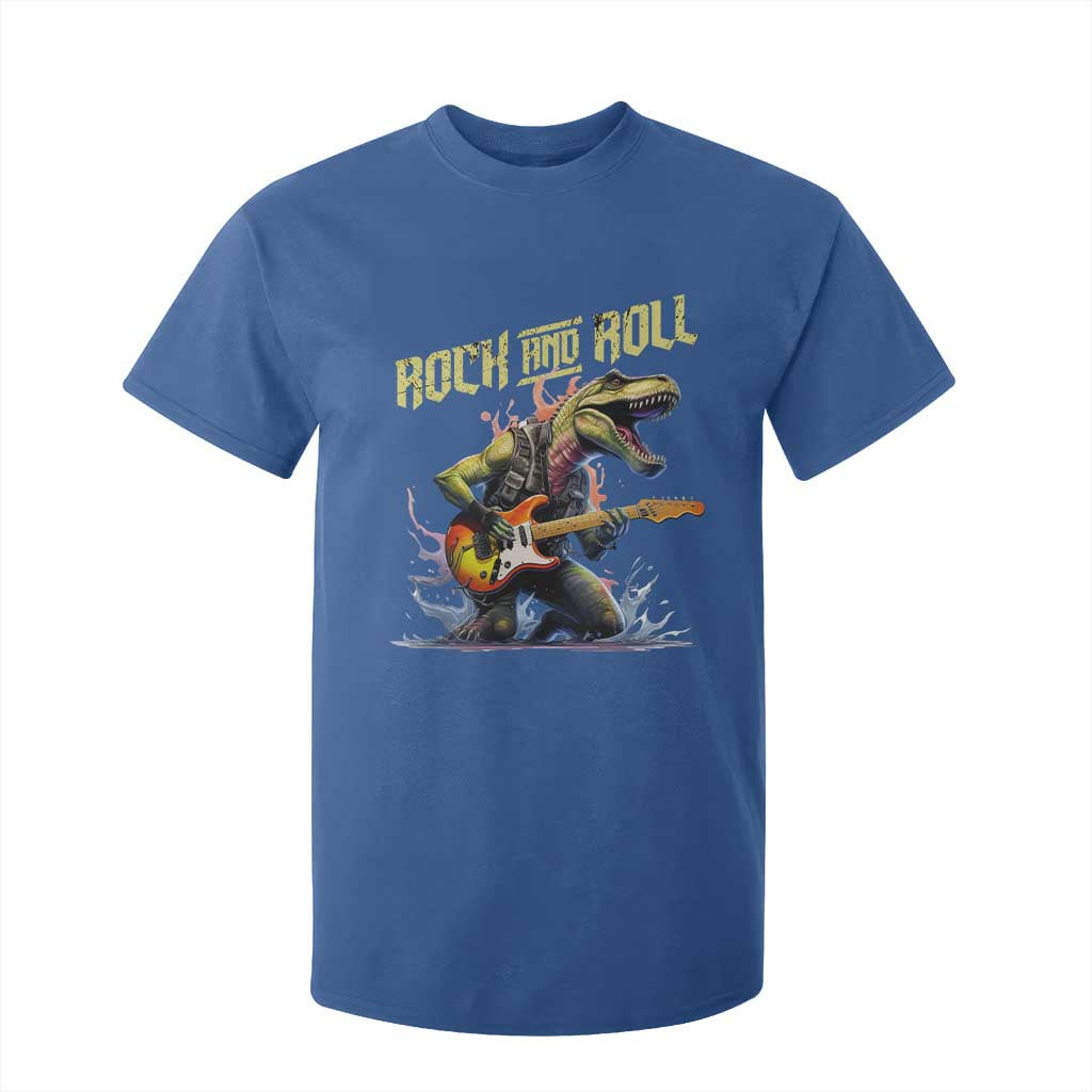 Rock And Roll T Shirt For Kid Funny Dionasaur Playing Guitar TS14 Royal Blue Print Your Wear