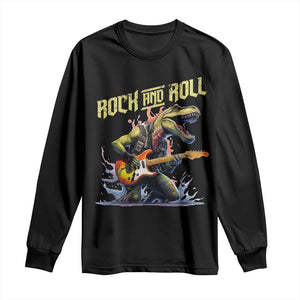 Rock And Roll Long Sleeve Shirt Funny Dionasaur Playing Guitar TS14 Black Print Your Wear