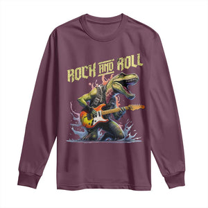 Rock And Roll Long Sleeve Shirt Funny Dionasaur Playing Guitar TS14 Maroon Print Your Wear