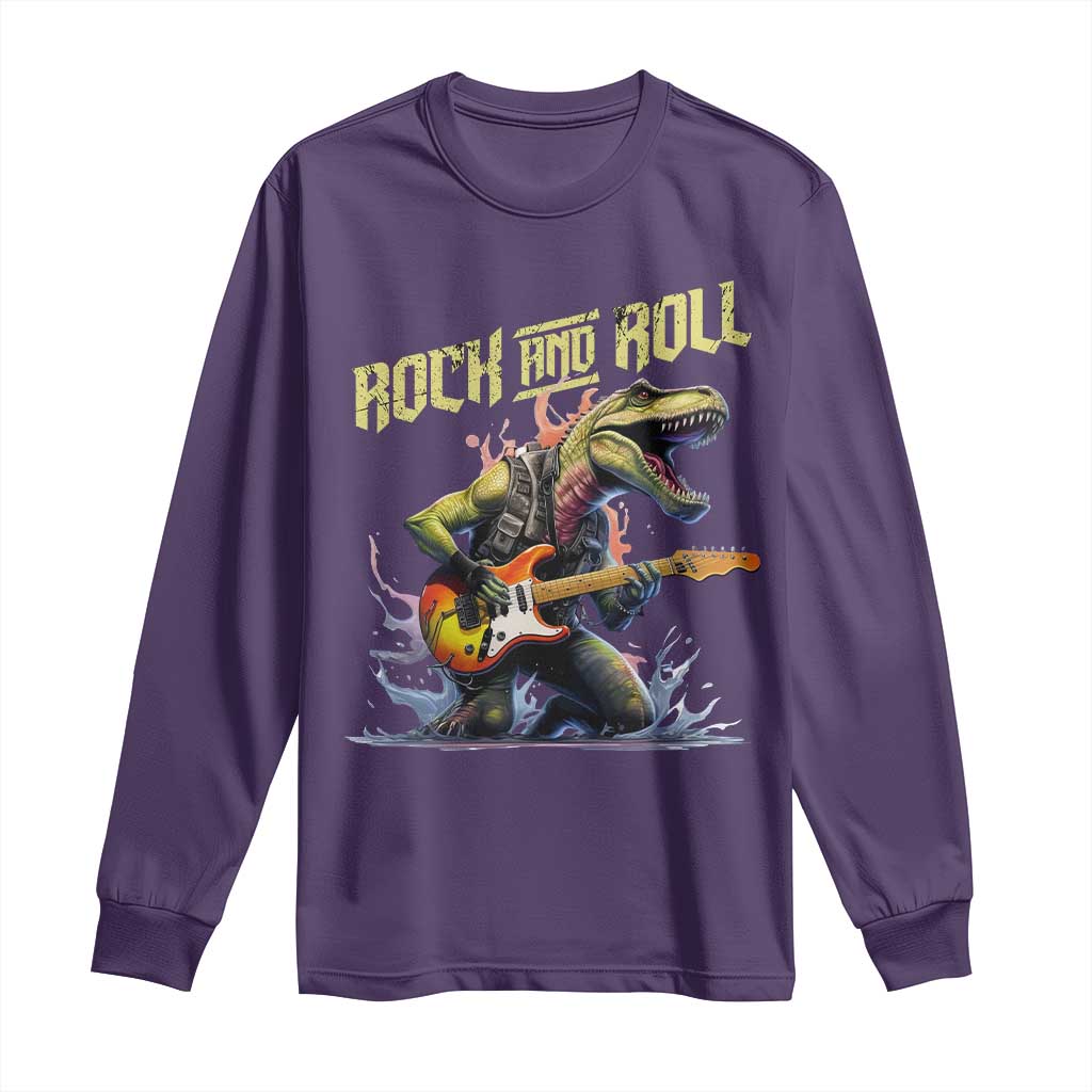 Rock And Roll Long Sleeve Shirt Funny Dionasaur Playing Guitar TS14 Purple Print Your Wear