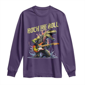 Rock And Roll Long Sleeve Shirt Funny Dionasaur Playing Guitar TS14 Purple Print Your Wear