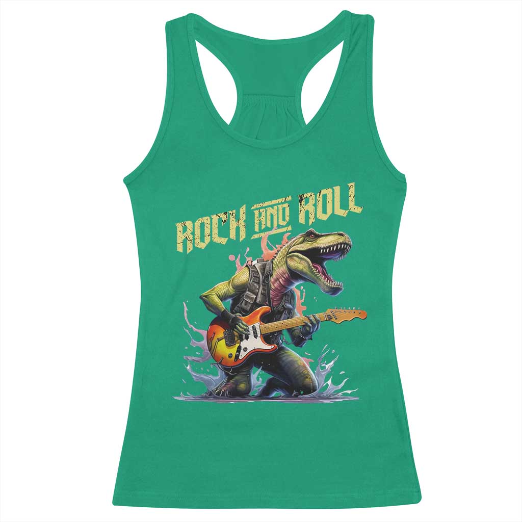 Rock And Roll Racerback Tank Top Funny Dionasaur Playing Guitar TS14 Irish Green Print Your Wear