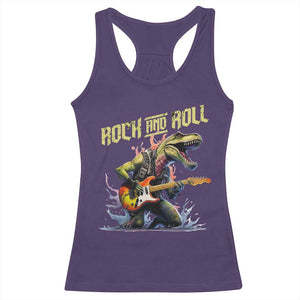 Rock And Roll Racerback Tank Top Funny Dionasaur Playing Guitar TS14 Purple Print Your Wear