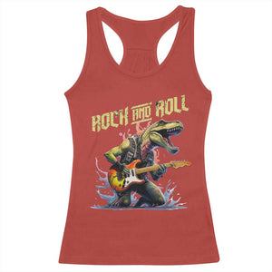 Rock And Roll Racerback Tank Top Funny Dionasaur Playing Guitar TS14 Red Print Your Wear