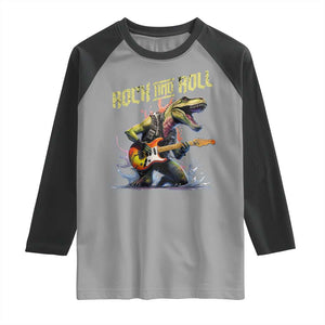 Rock And Roll Raglan Shirt Funny Dionasaur Playing Guitar TS14 Sport Gray Black Print Your Wear