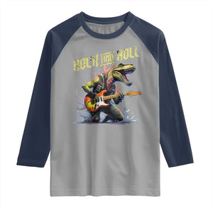Rock And Roll Raglan Shirt Funny Dionasaur Playing Guitar TS14 Sport Gray Navy Print Your Wear