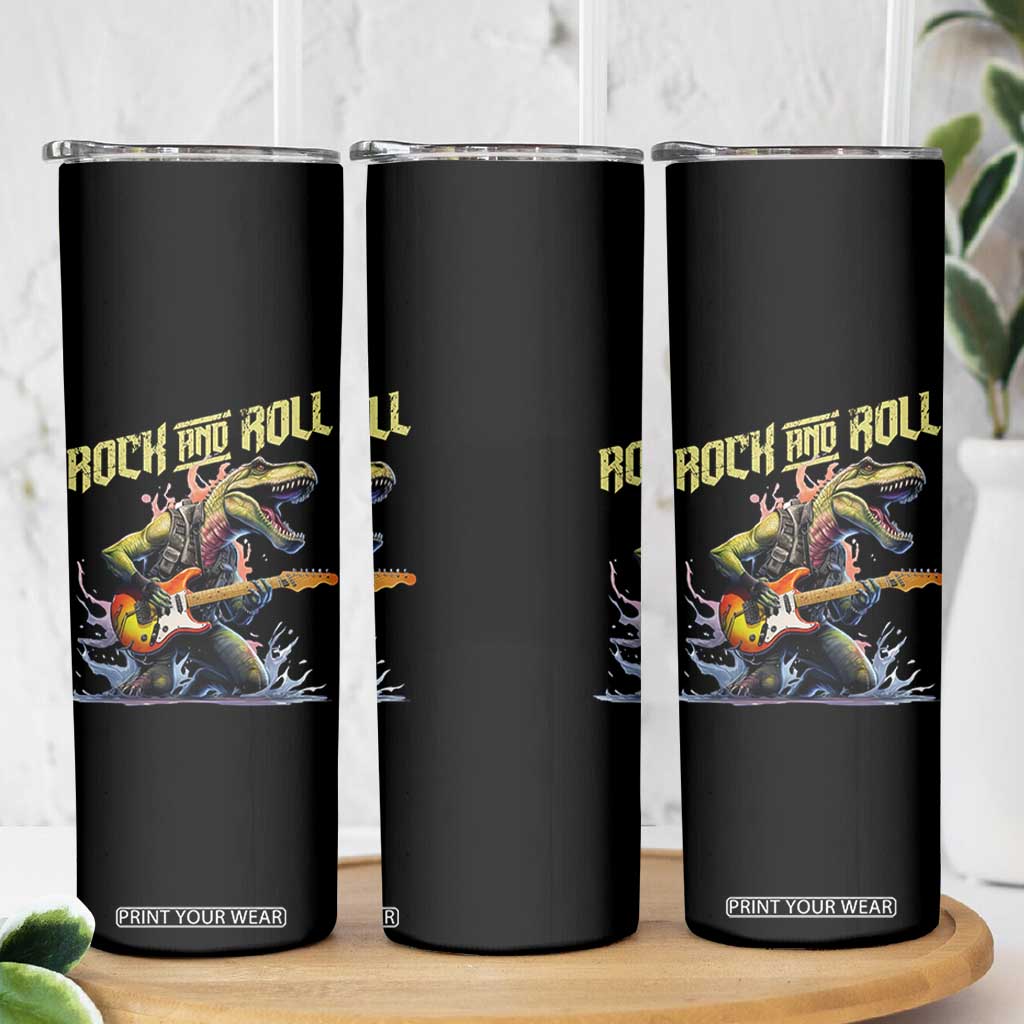 Rock And Roll Skinny Tumbler Funny Dionasaur Playing Guitar TS14 Print Your Wear