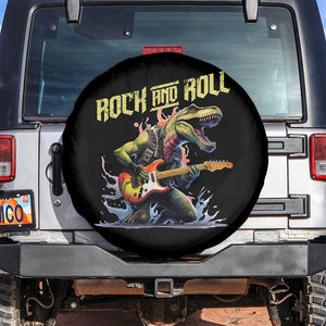 Rock And Roll Spare Tire Cover Funny Dionasaur Playing Guitar TS14 No hole Black Print Your Wear