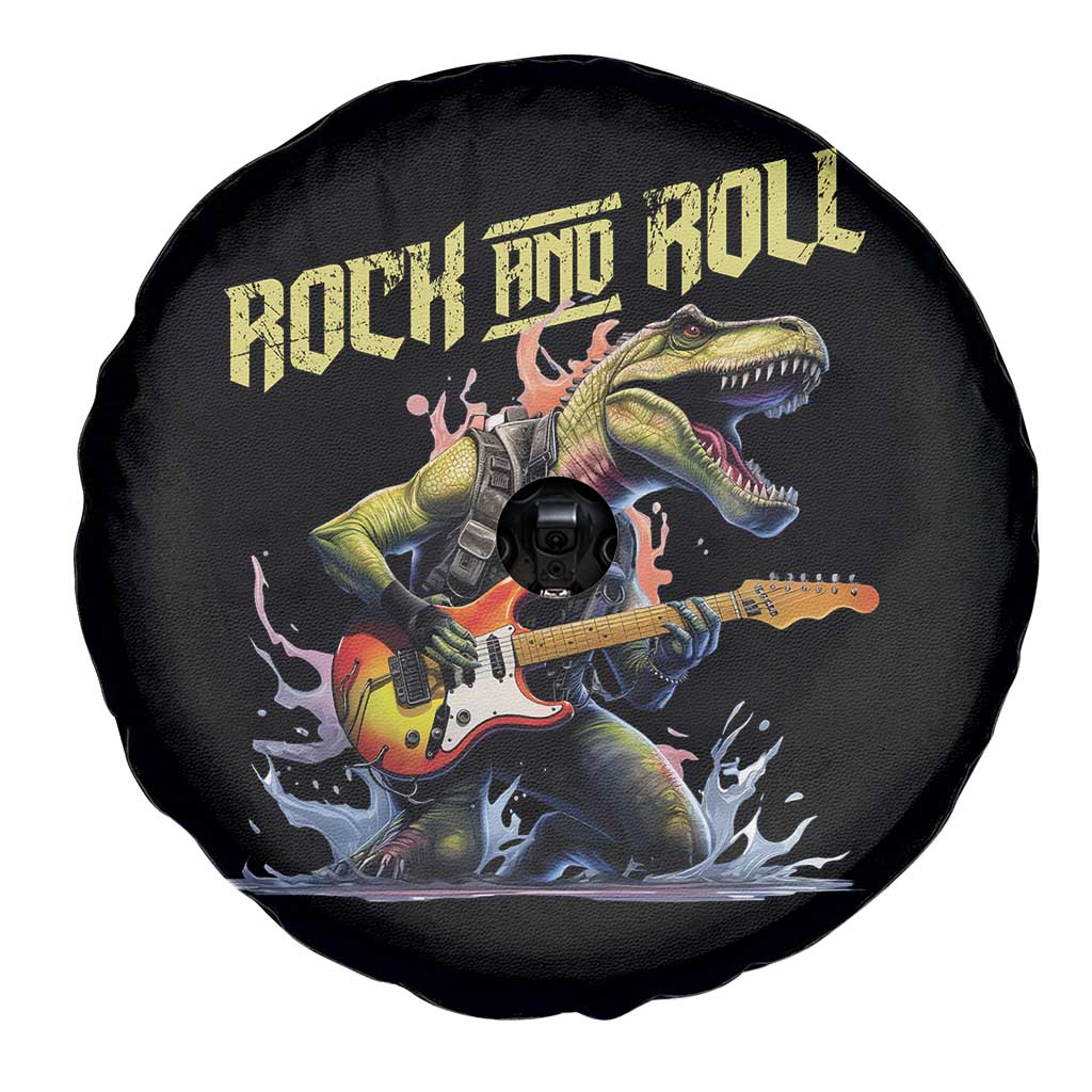 Rock And Roll Spare Tire Cover Funny Dionasaur Playing Guitar TS14 Print Your Wear